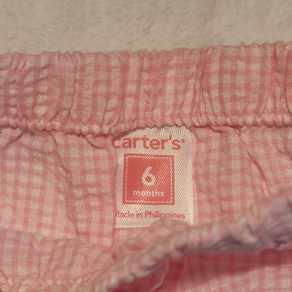 CARTER'S ♡ Pink 'n White Checkered Seersucker Elastic Diaper Cover Bottoms 6M - Picture 4 of 4